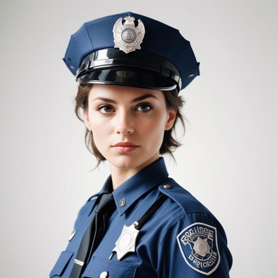 A female police officer stands in uniform