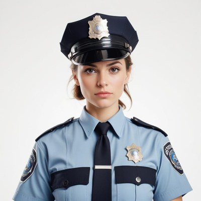 Uniformed female officer gazes at the camera