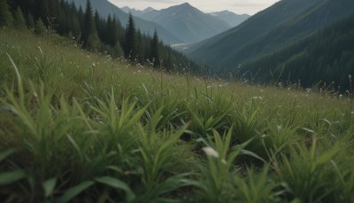 Grass blowing in the wind on a mountainside