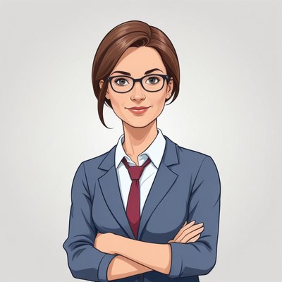 A woman in a blue suit smiles confidently