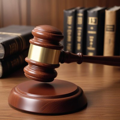 A wooden gavel rests on a block