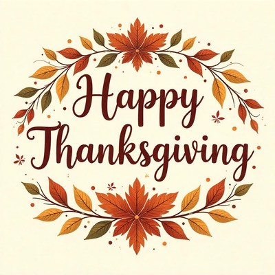 Happy thanksgiving, surrounded by autumn leaves