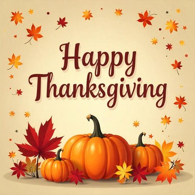 Happy thanksgiving with pumpkins and leaves