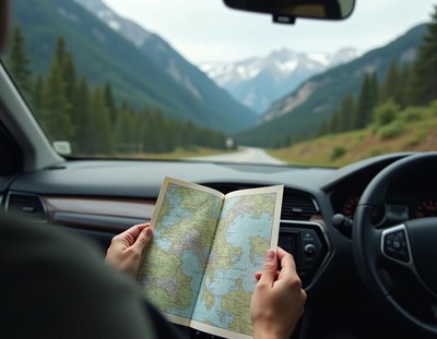 Driver checks map in mountain pass