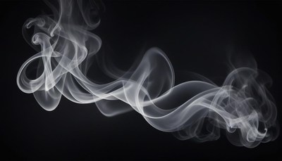 White smoke curls against a black background