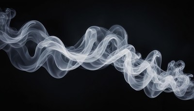 White smoke swirls against a dark background