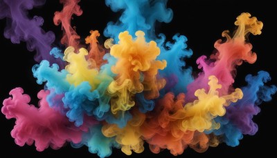 Colorful ink swirls in a dark background
