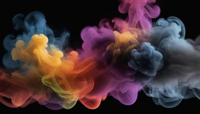 Colorful smoke swirls in a dark background