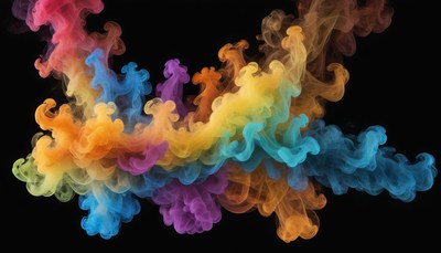 Colorful ink swirls in a black background