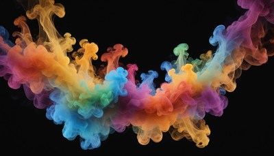 Colorful smoke swirls in a dark studio