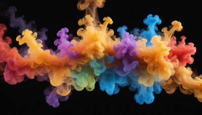 Colorful ink swirls in a dark studio
