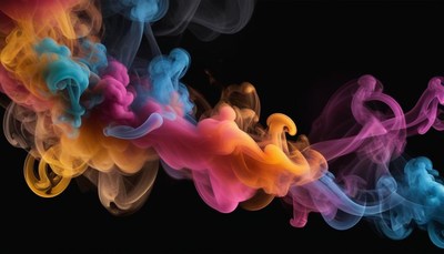 Colorful smoke swirls against a black background