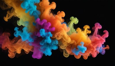Colorful ink swirls in a dark background