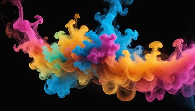 Colorful ink swirls in a dark background