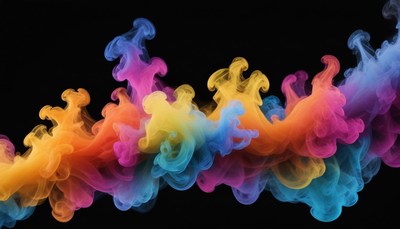 Colorful smoke swirls in a dark studio