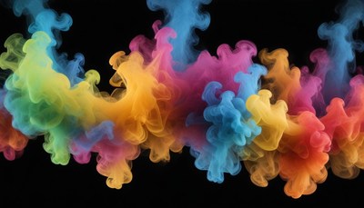 Colorful ink swirls in a black background