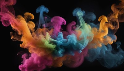 Colorful ink swirls through a black background