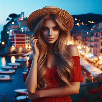 Woman in a straw hat smiles in charming italy