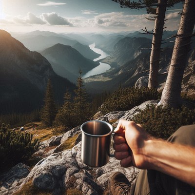 Enjoying a cup of coffee with a mountain view