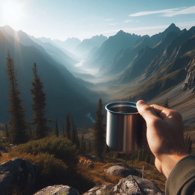 Enjoying morning coffee with a breathtaking mountain view