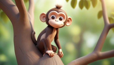 A cute monkey sits on a tree branch in a jungle