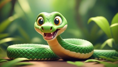 A green snake smiles in the jungle