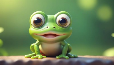 A smiling green frog sits on a rock