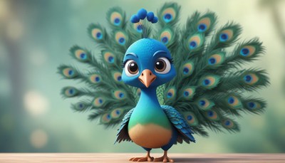 Peacock proudly displays its fanned feathers