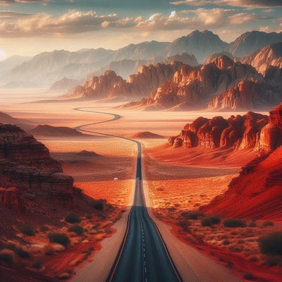 Winding road curves through wadi rum desert