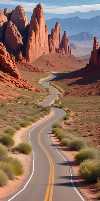 A winding road through valley of fire's red rocks