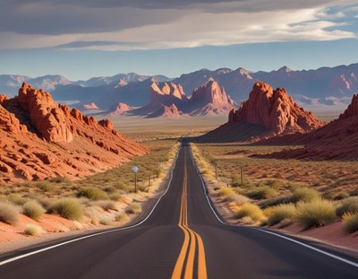 A road winds through the valley of fire state park