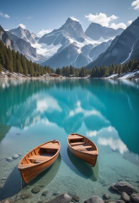 Two boats on a clear lake in the italian alps