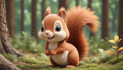 A cute squirrel stands in a forest