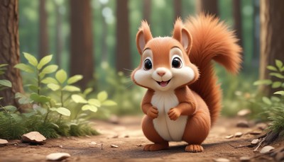 A cute squirrel stands on a forest path