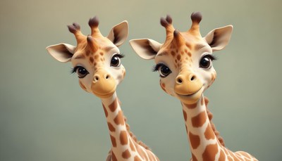 Two giraffes with big eyes look at the camera