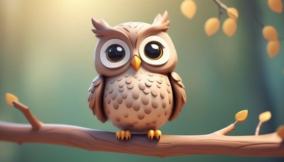 A small owl perches on a branch in a forest