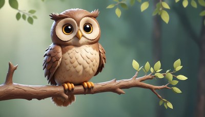 A small owl perches on a branch in a forest