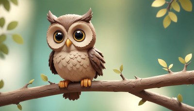 A small brown owl perches on a branch