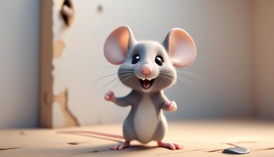 A cute cartoon mouse smiles happily