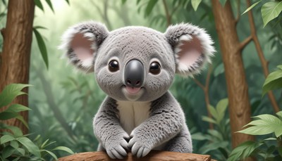 A cute koala sitting on a branch in a forest
