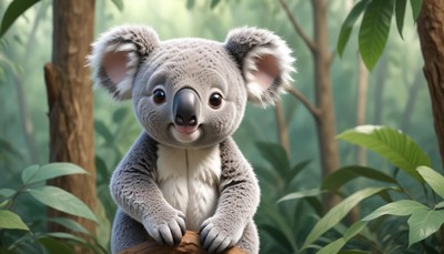 A cute koala sitting in a lush forest
