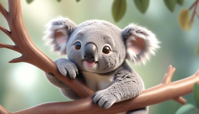 A cute koala sits on a branch in a tree
