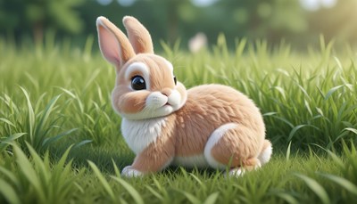 A cute bunny sits in a field of grass