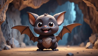 A cute bat smiles in a cave