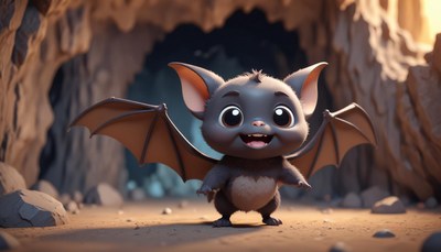 A cute bat smiles in a cave