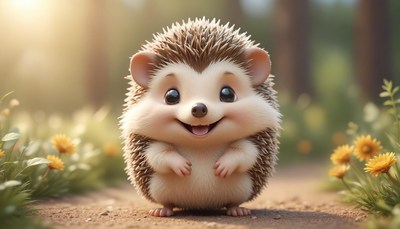 A happy hedgehog smiles for the camera on a sunny day