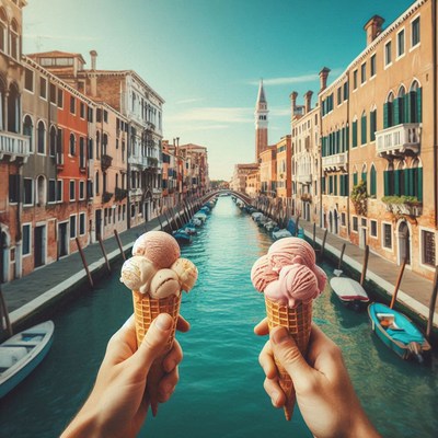 Enjoying ice cream in venice