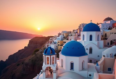 A beautiful sunset over the greek island of santorini
