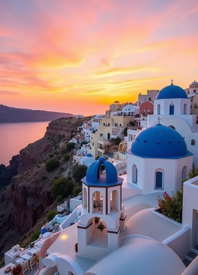 A beautiful sunset over santorini, greece