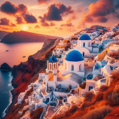 A beautiful sunset over oia, santorini